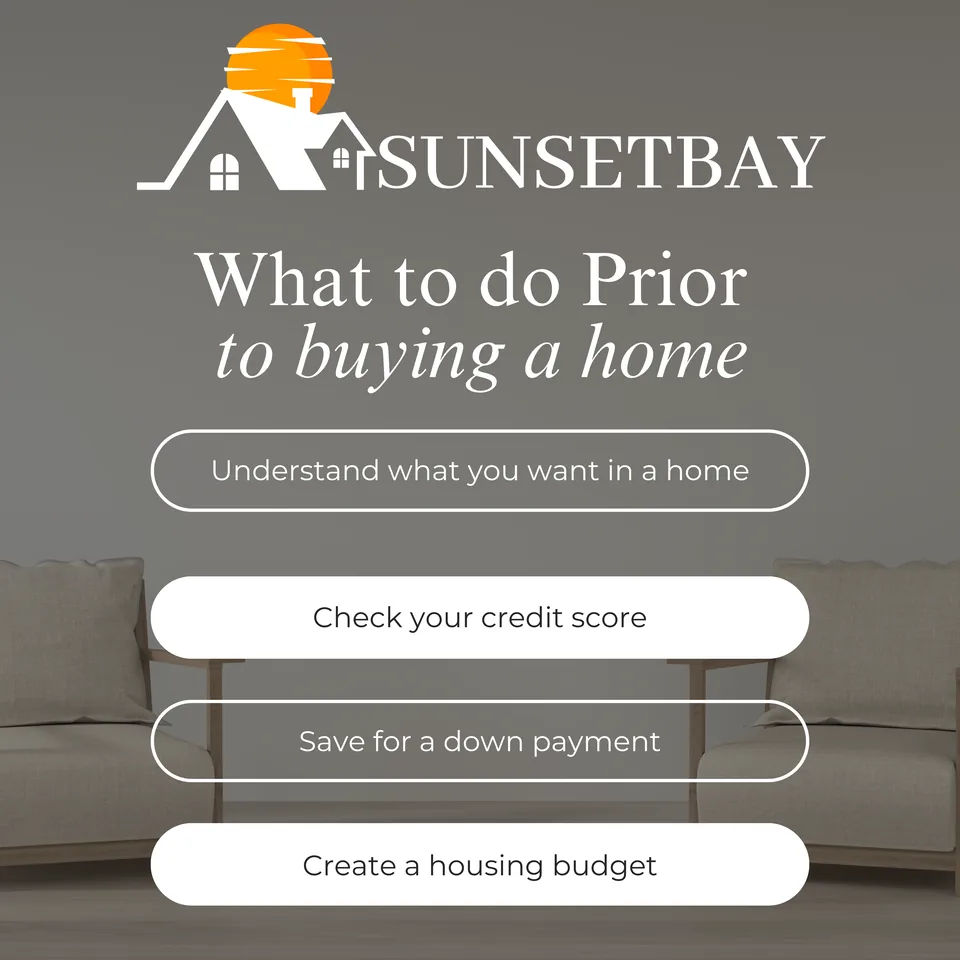 What to do prior to buying a home: understand what you want in a home, check your credit score, save for a down payment