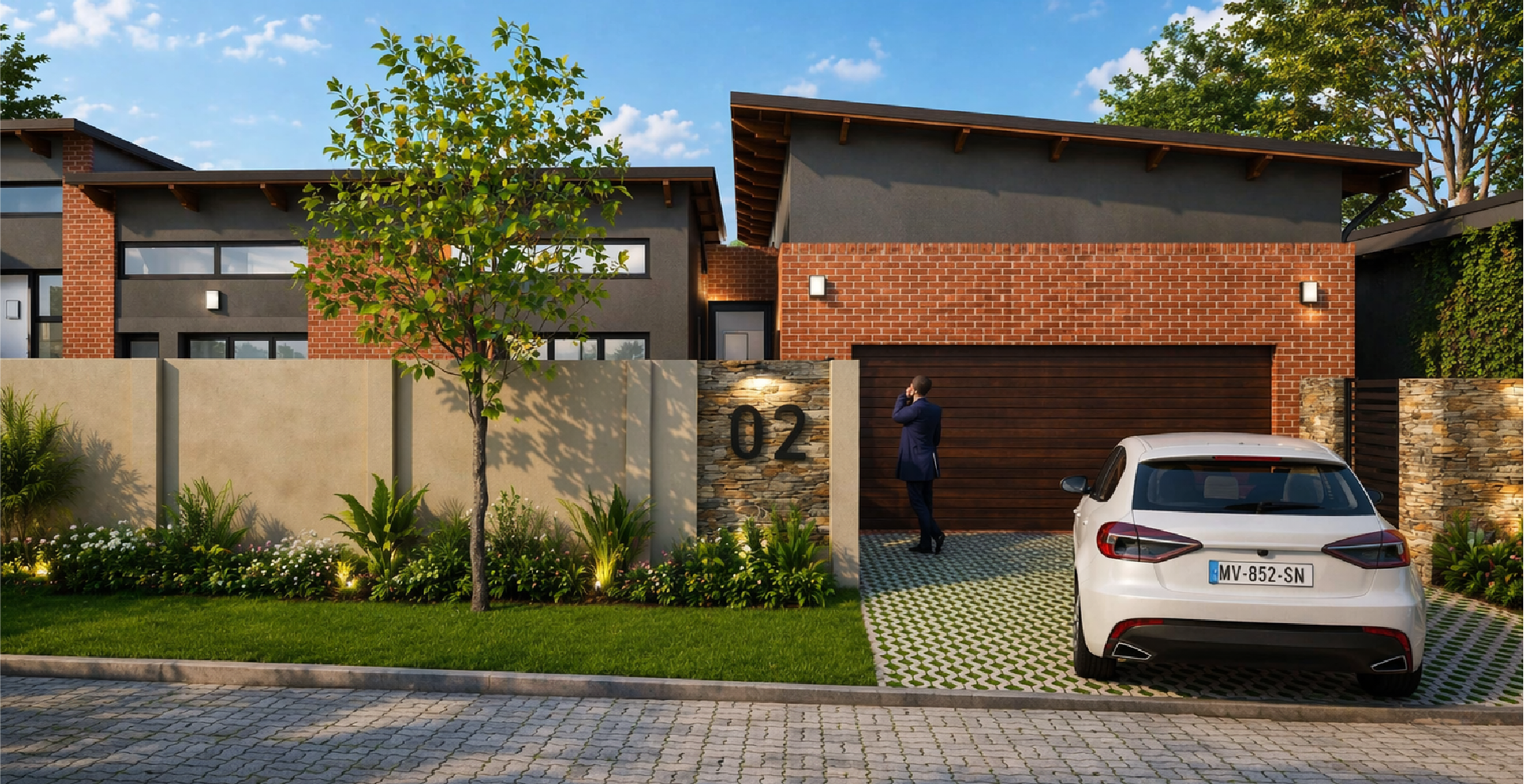 Modern brick home at Vleilands Estate with driveway, landscaped front garden and boundary wall